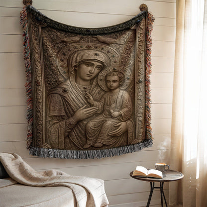 Detailed Tapestry of Madonna and Child Wall Hanging