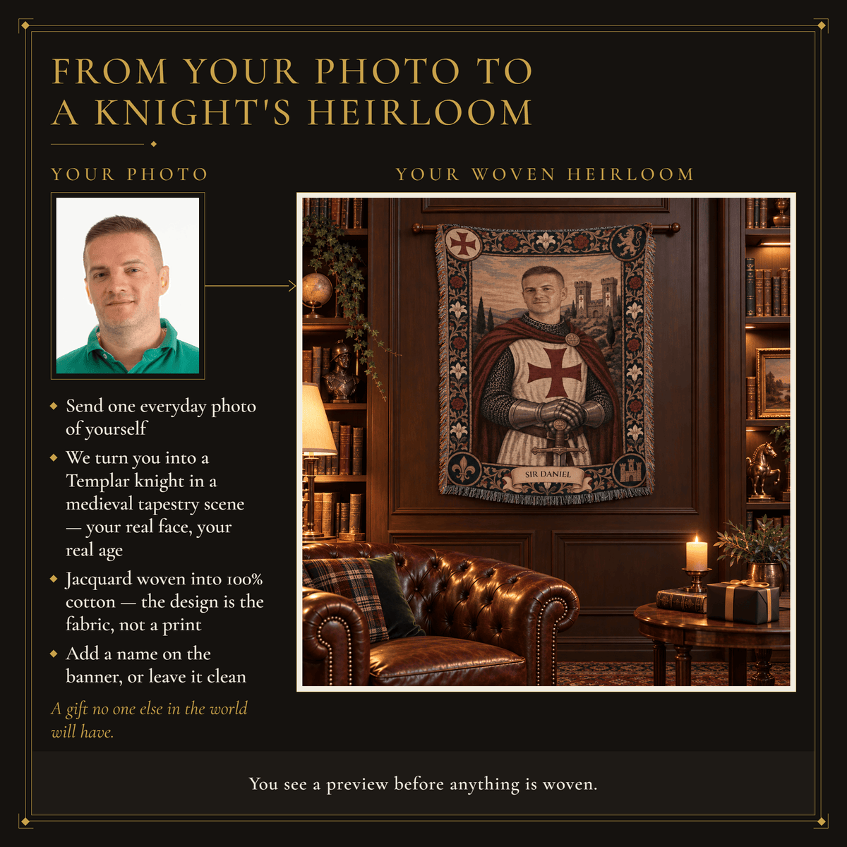 MyDesigns The Templar's Vow I Your Knight Portrait jacquard woven blanket