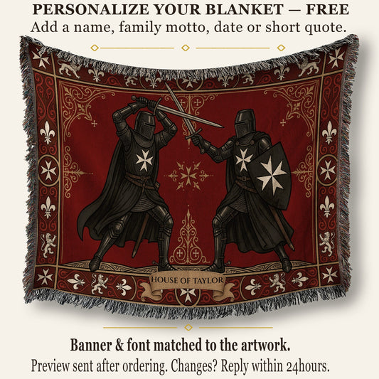 CalmNestStyle Hospitaller Knights Duel Cream Heraldic Border Woven Blanket jacquard woven blanket