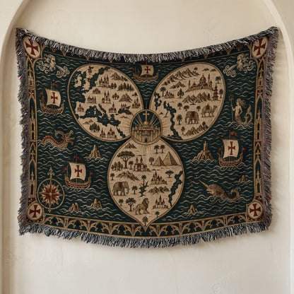 CalmNestStyle Mappa Mundi I Ships and Sea Monsters jacquard woven blanket