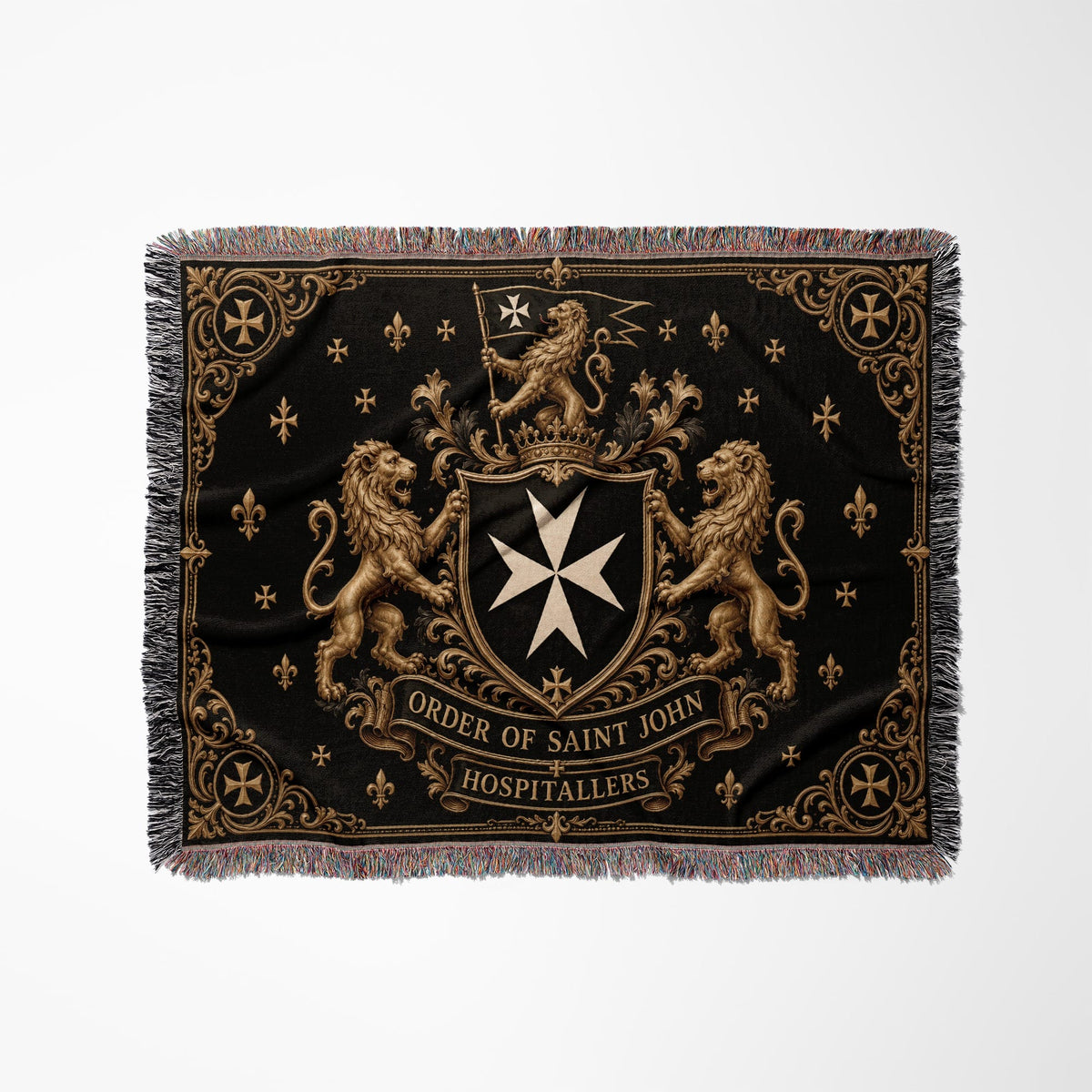 CalmNestStyle Order of Saint John Hospitallers Black and Gold Crest Woven Blanket jacquard woven blanket