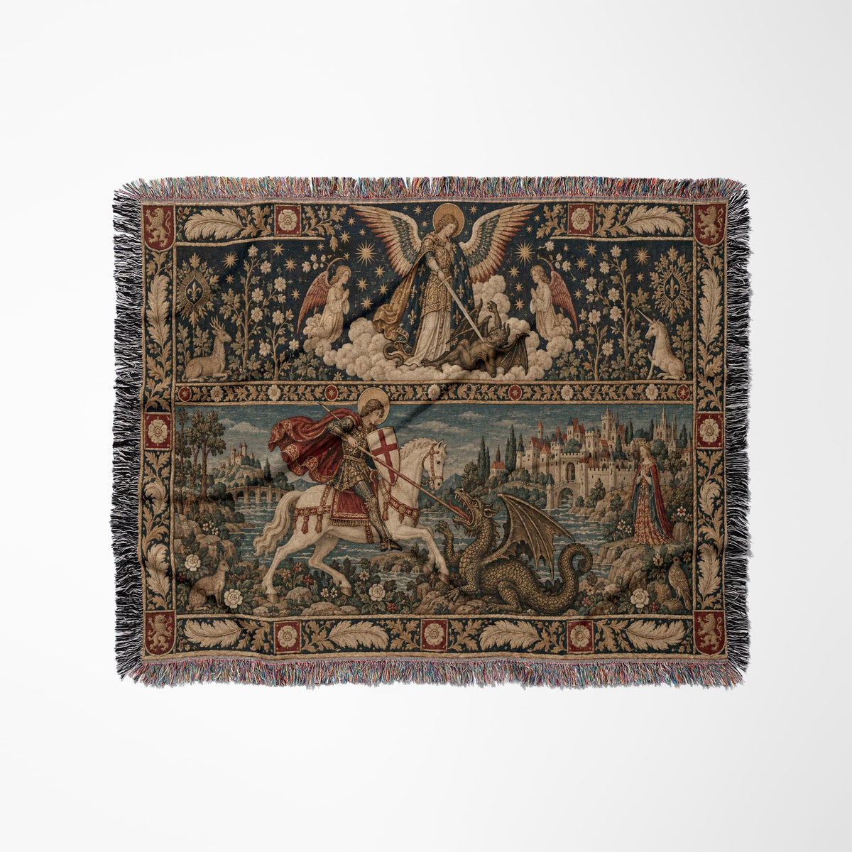 CalmNestStyle Saint George and Saint Michael jacquard woven blanket