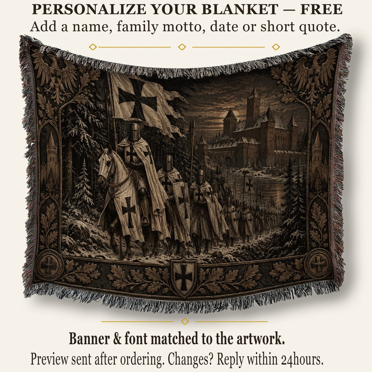MyDesigns Teutonic Order – Black Cross and Fortress jacquard woven blanket