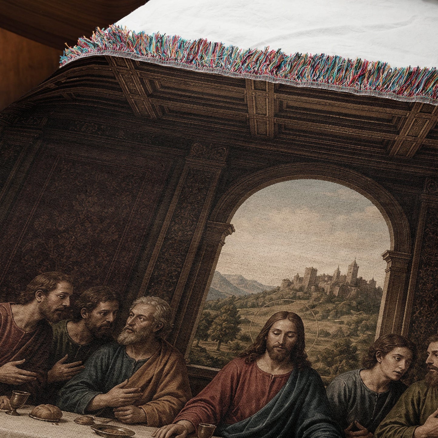 MyDesigns Catholic Last Supper Woven Throw – Renaissance Window Scene, Jacquard Cotton Blanket jacquard woven blanket