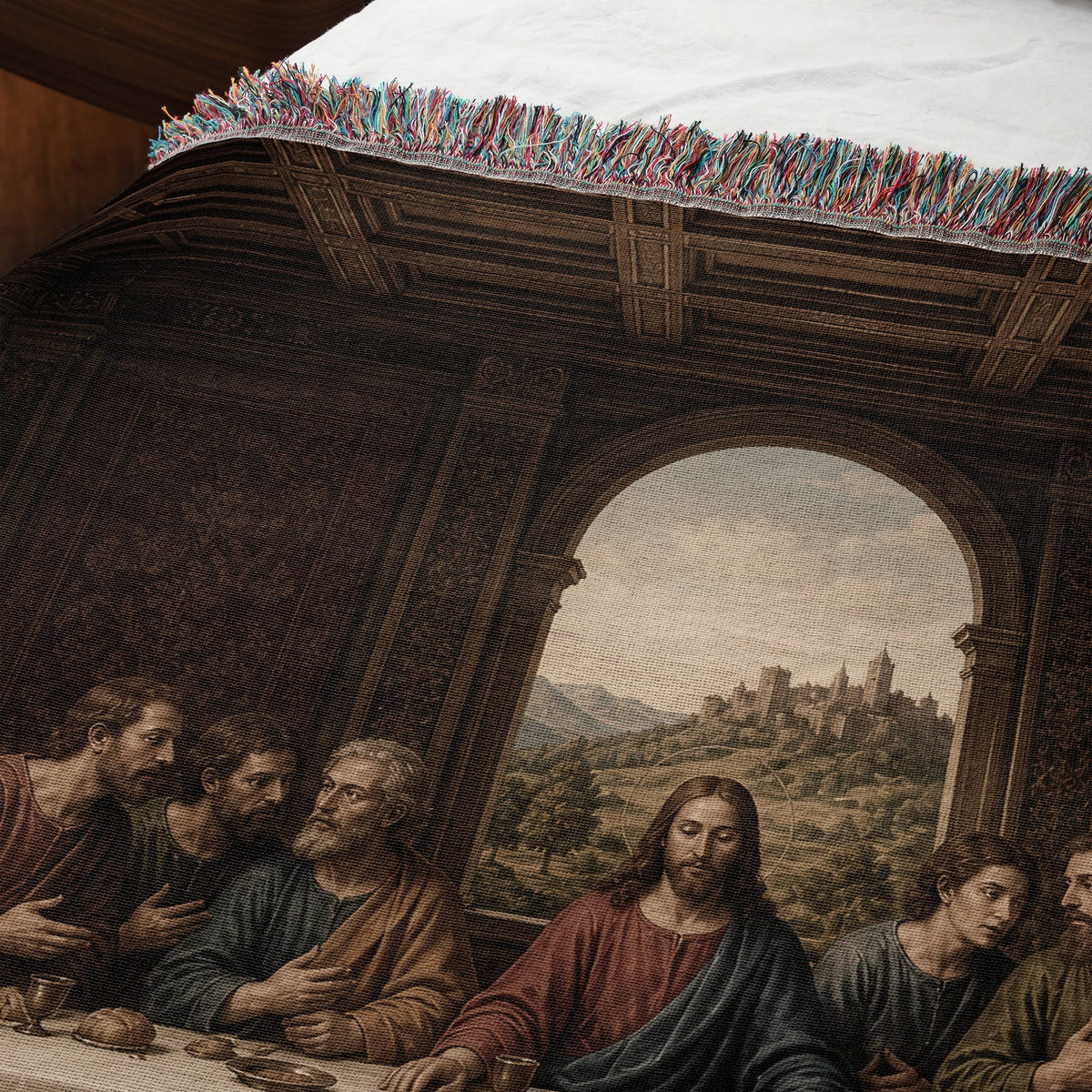 MyDesigns Catholic Last Supper Woven Throw – Renaissance Window Scene, Jacquard Cotton Blanket jacquard woven blanket
