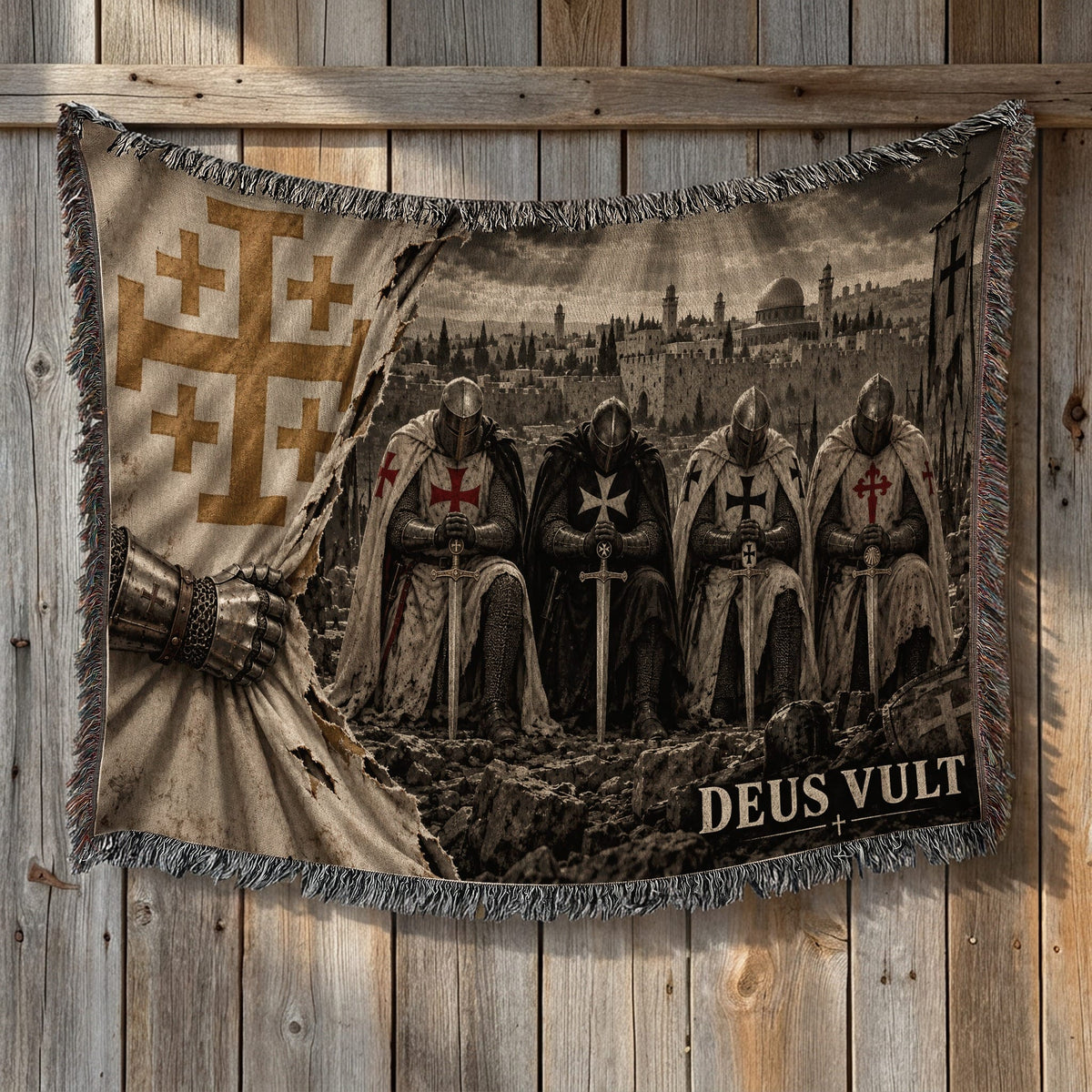 CalmNestStyle Crusader Knights Kneeling Before Jerusalem Woven Blanket jacquard woven blanket