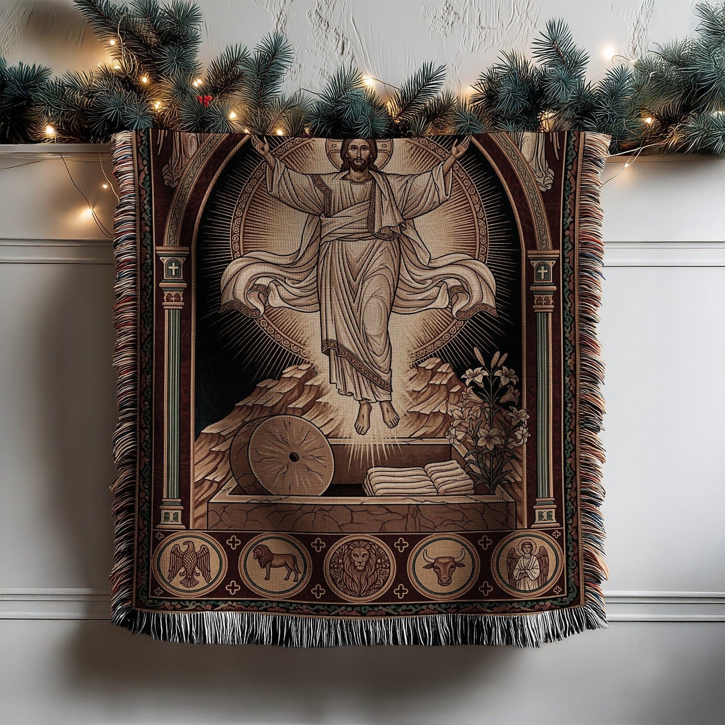 Resurrection Scene Woven Throw Blanket Christmas Decor
