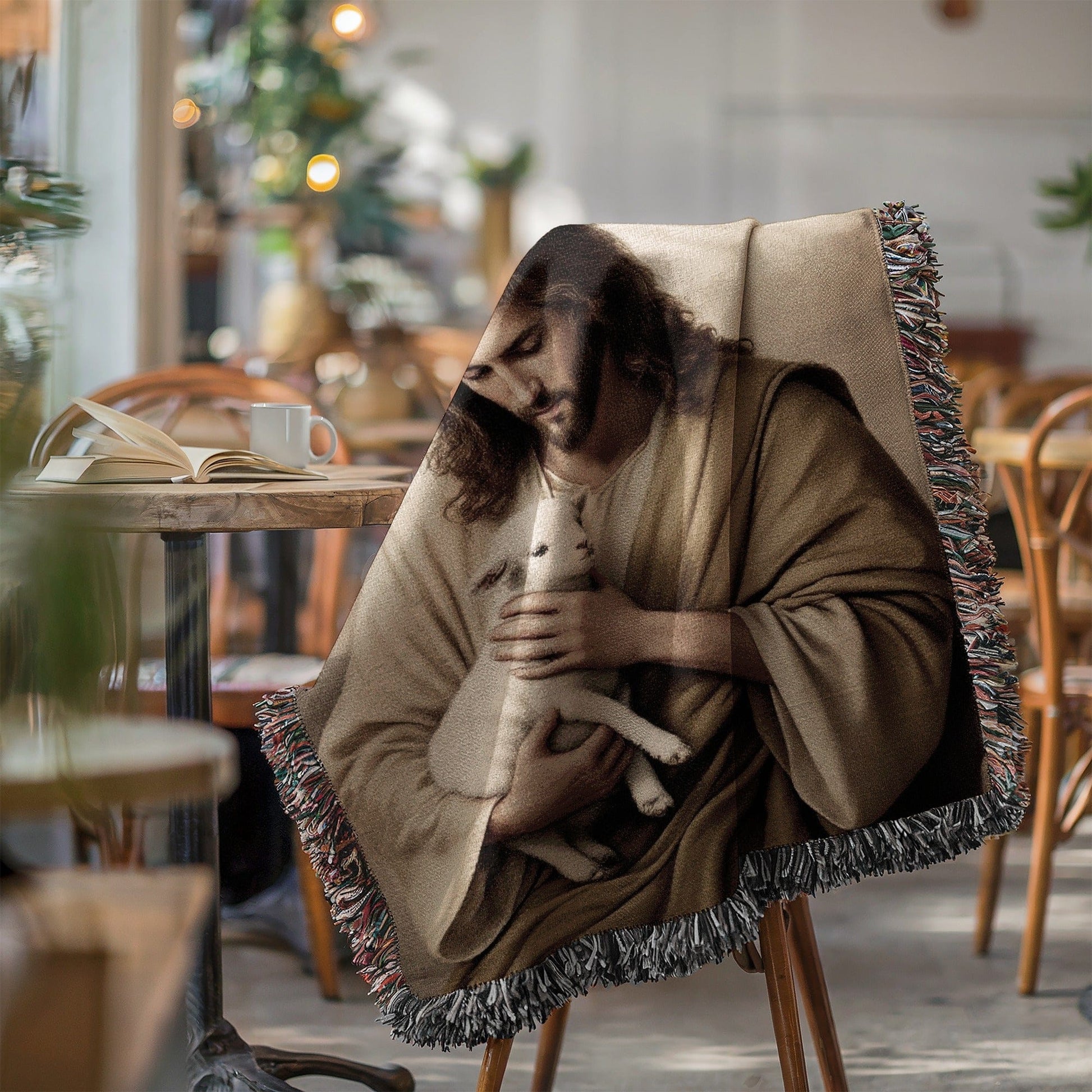Peaceful Jesus Embracing Lamb Cozy and Warm Blanket