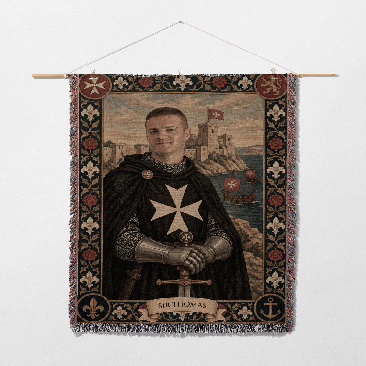 MyDesigns Hospitaller Knight of Malta - Your Portrait, Woven jacquard woven blanket