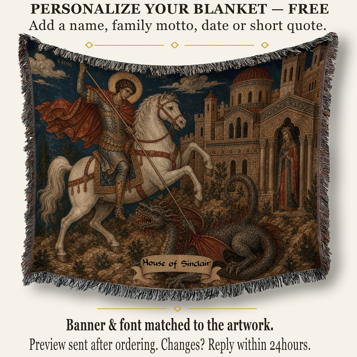 CalmNestStyle Saint George Byzantine Icon jacquard woven blanket