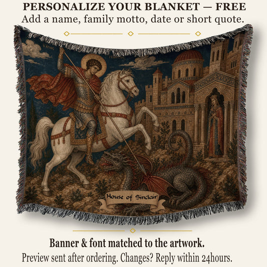CalmNestStyle Saint George Byzantine Icon jacquard woven blanket
