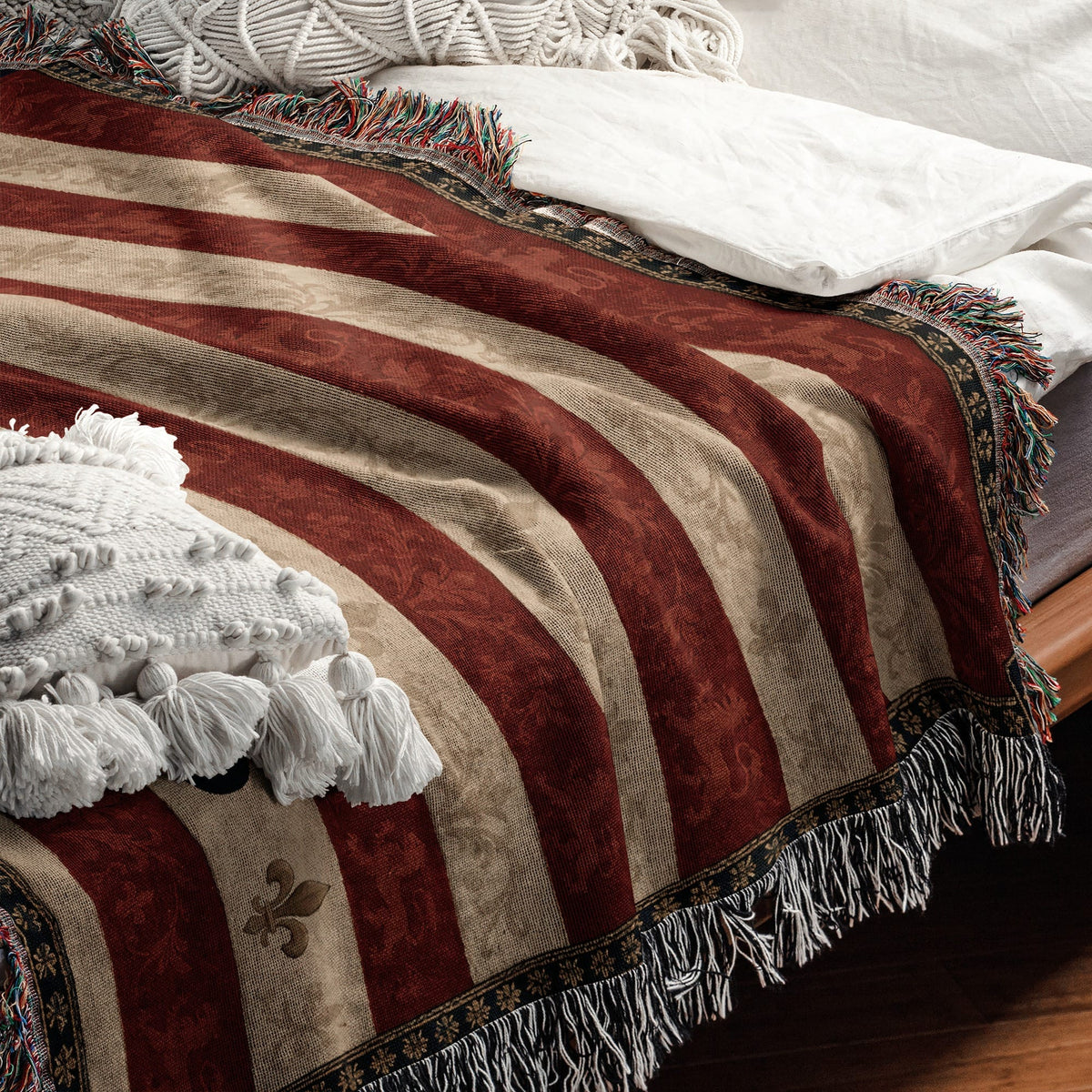CalmNestStyle One Nation Under God Jerusalem Cross Flag Woven Blanket jacquard woven blanket