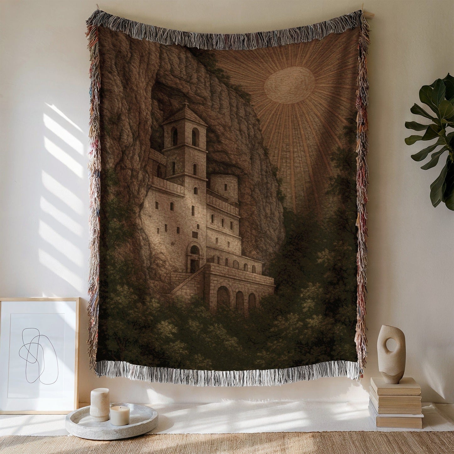 Sunlit Mountain Castle Wall Tapestry product