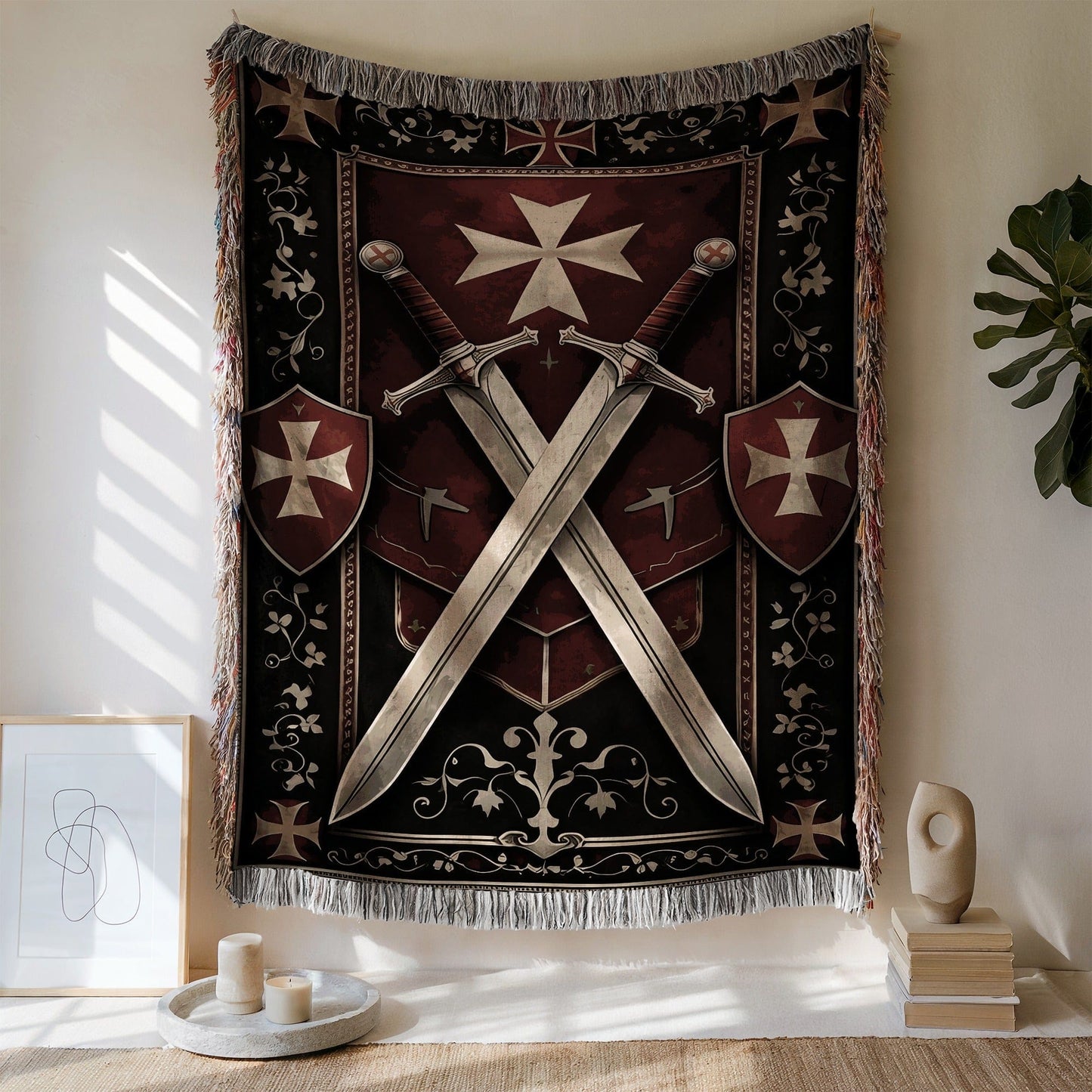 Medieval Knight Sword and Shield Tapestry Decor Product