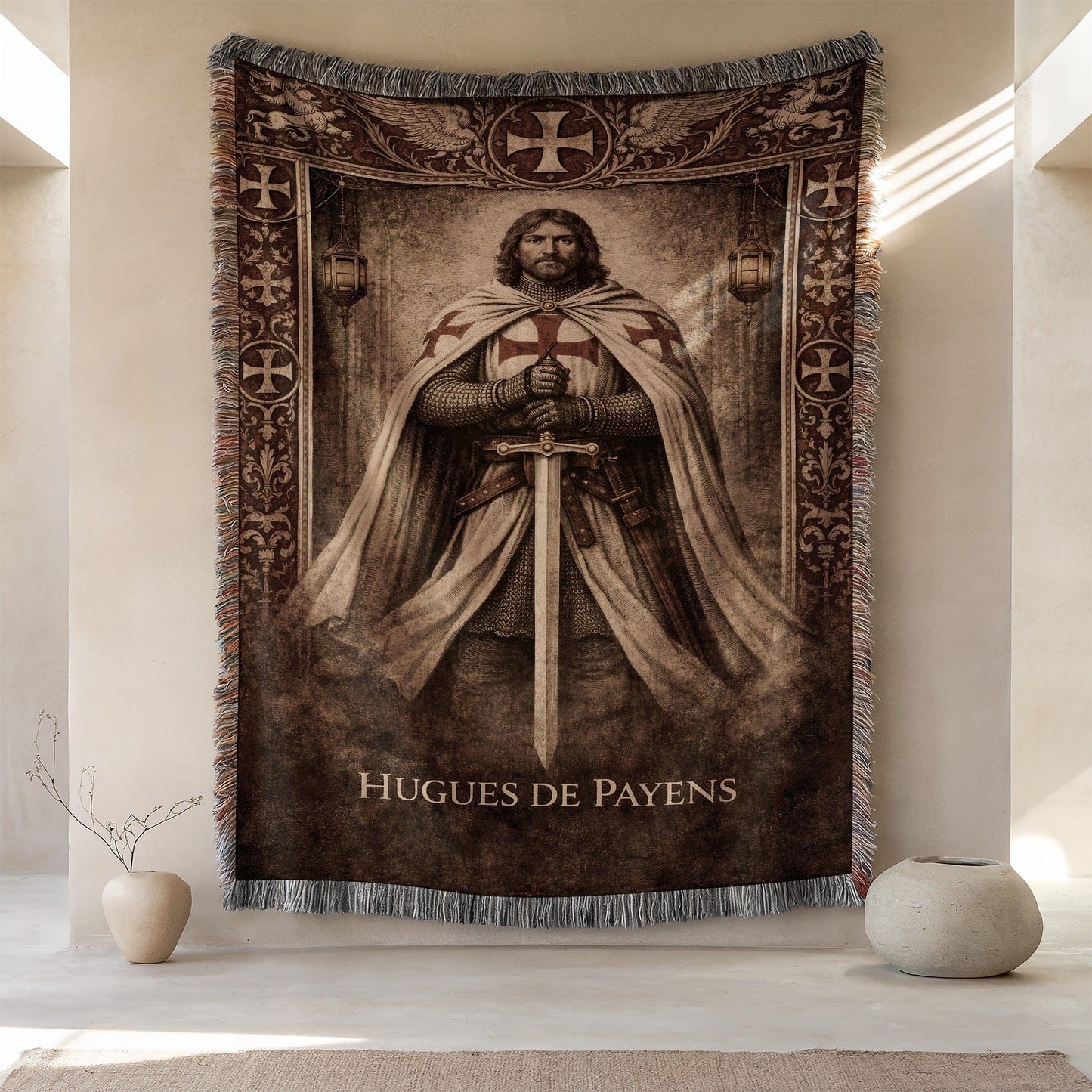 Hugues de Payens tapestry with medieval knight design