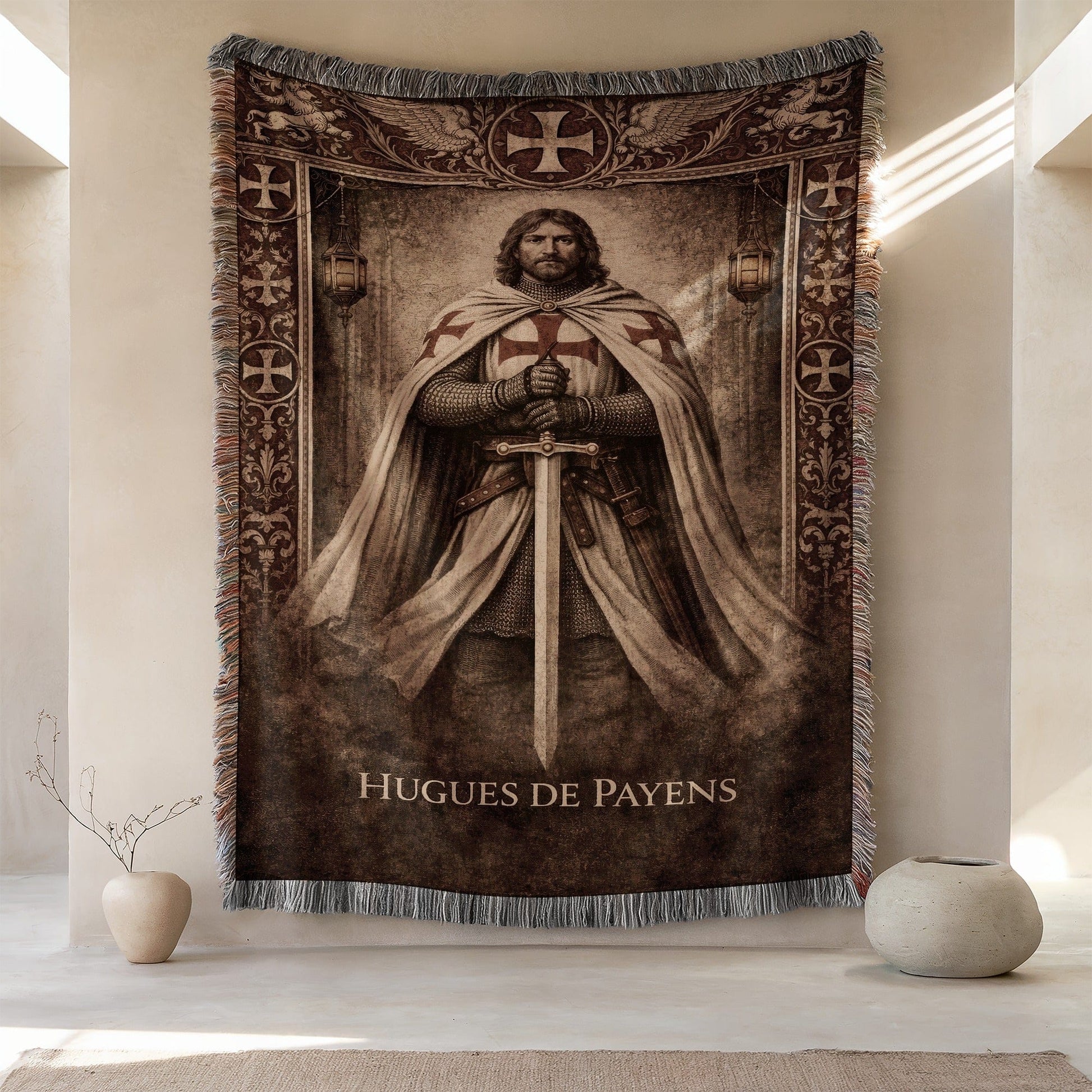 Hugues de Payens tapestry with medieval knight design