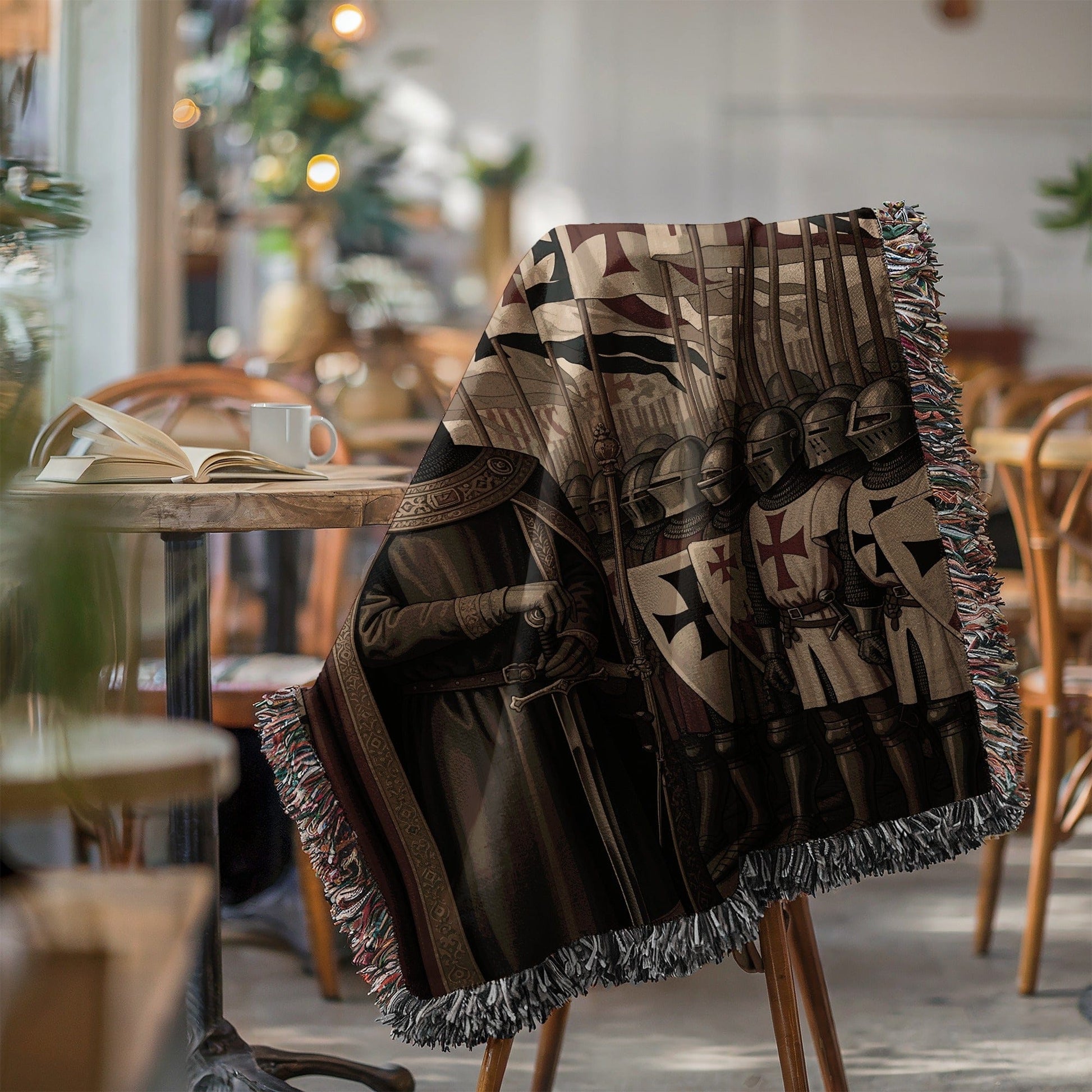 Knights Templar medieval scene tapestry blanket