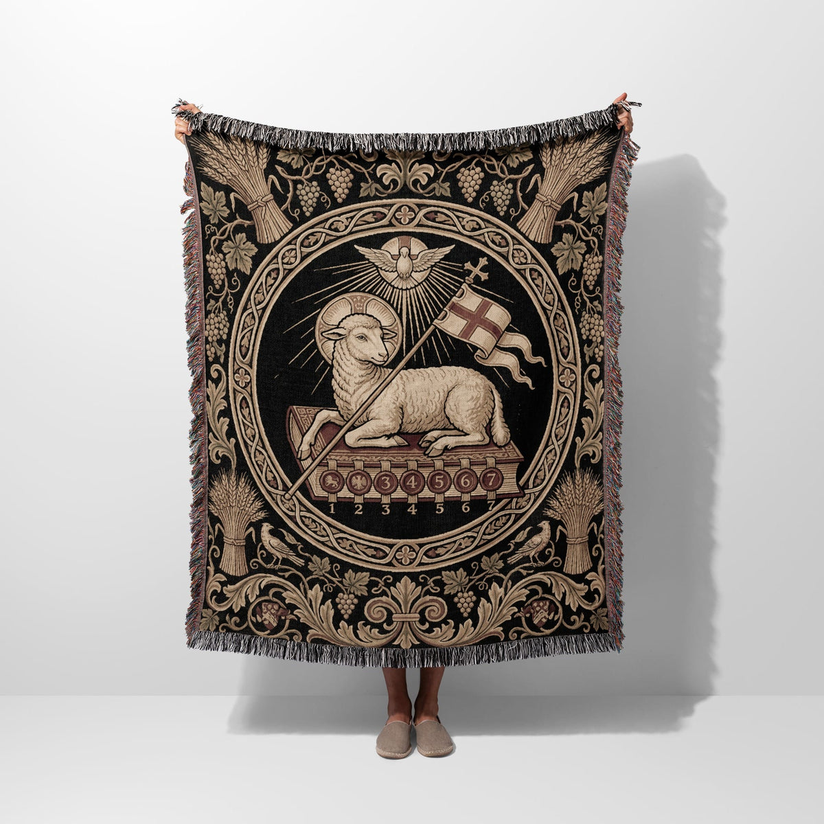 CalmNestStyle Agnus Dei Vintage Woven Blanket jacquard woven blanket
