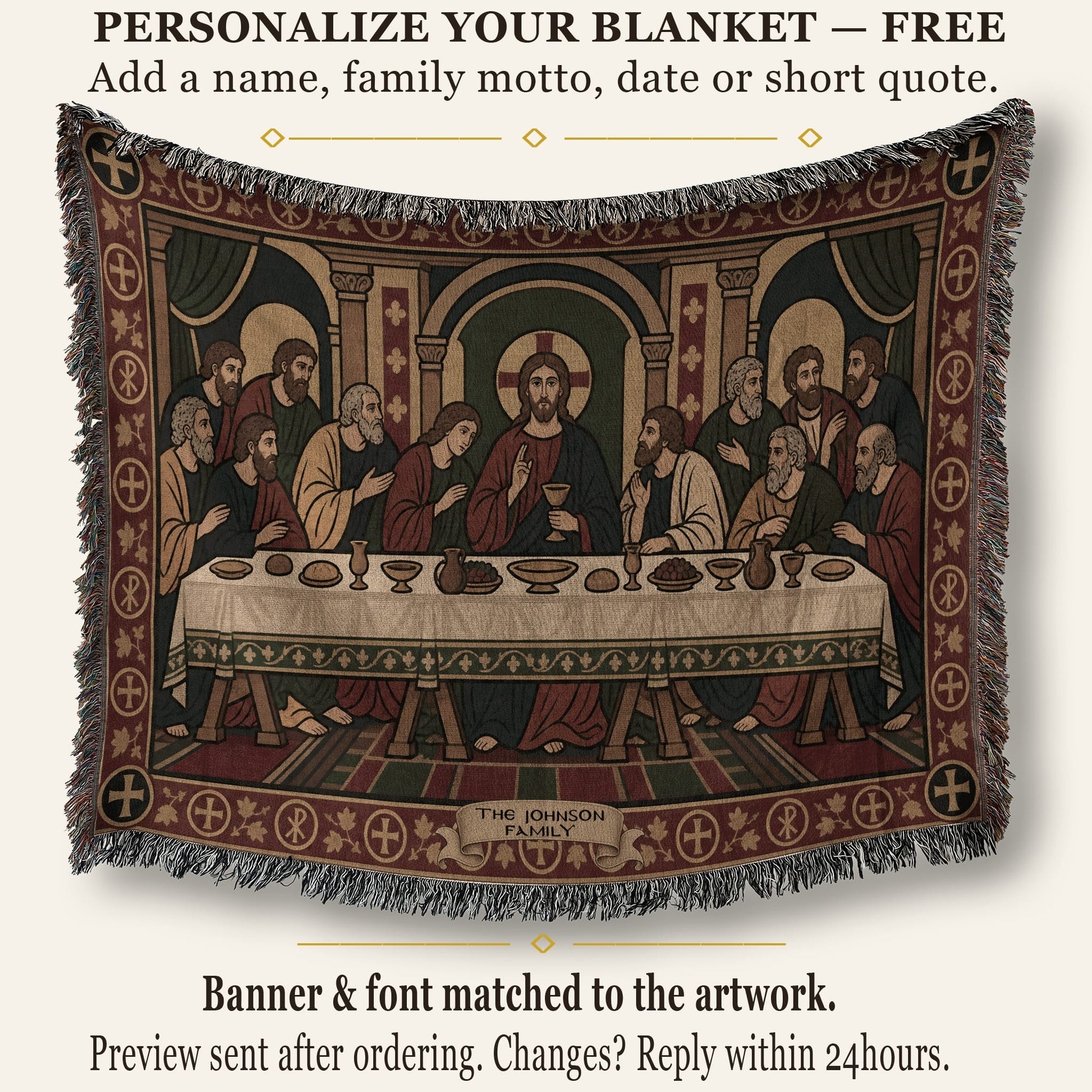 MyDesigns Last Supper Horizontal Tapestry - Byzantine Icon Woven Blanket jacquard woven blanket