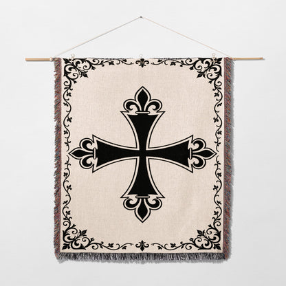 CalmNestStyle Medieval Templar Cross Woven Blanket jacquard woven blanket
