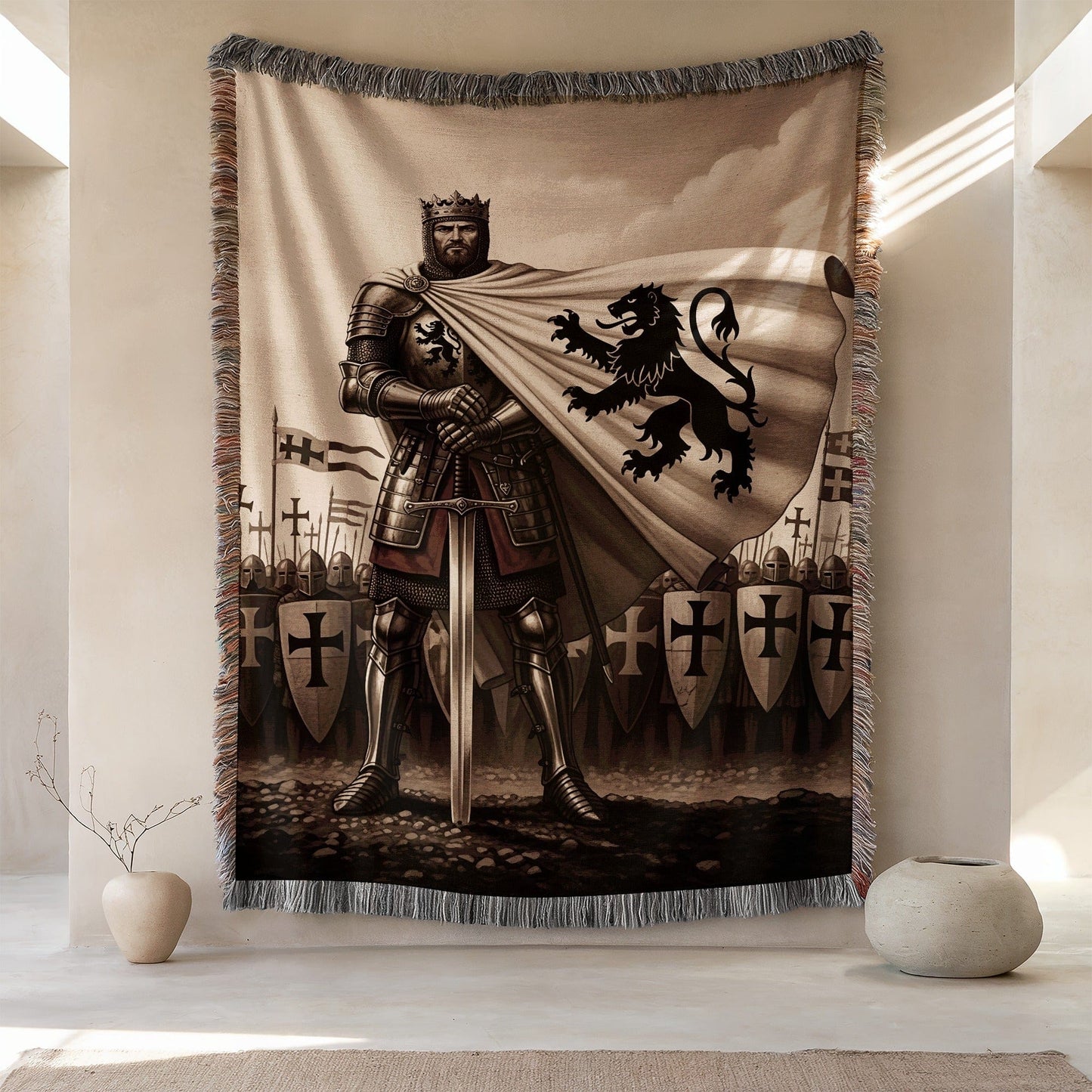 Majestic Knight with Lion Emblem Printed Throw Blanket