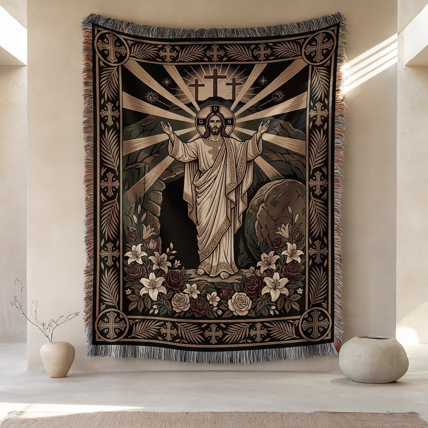 Inspirational Jesus Risen Wall Hanging Tapestry Blanket