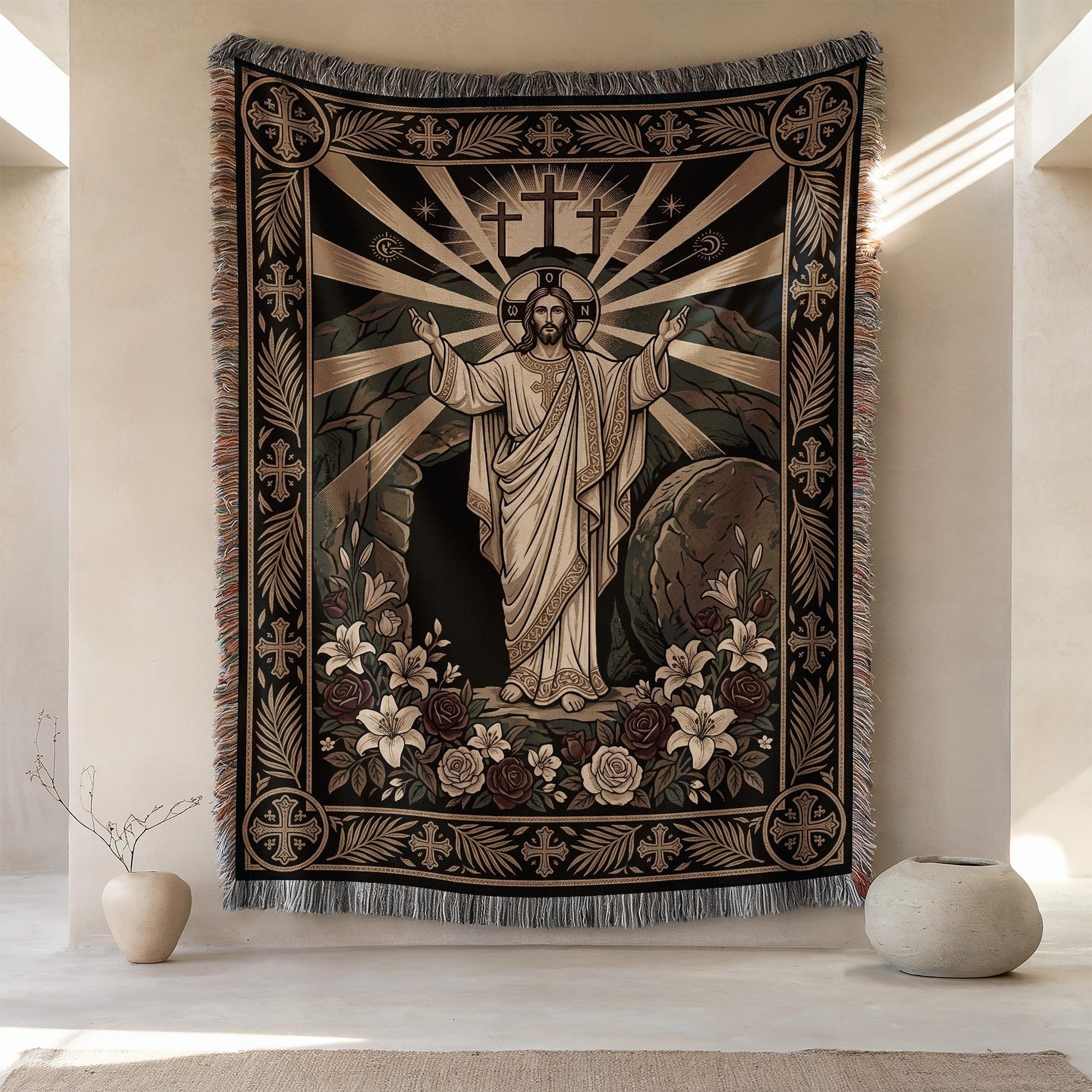 Inspirational Jesus Risen Wall Hanging Tapestry Blanket