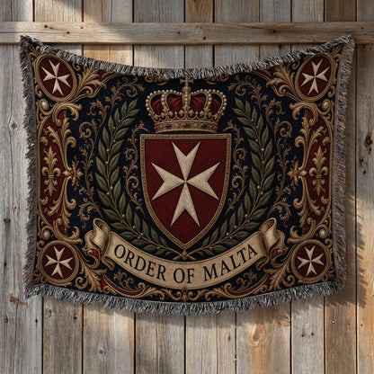 CalmNestStyle Order of Malta Crowned Crest Navy Laurel Woven Blanket jacquard woven blanket