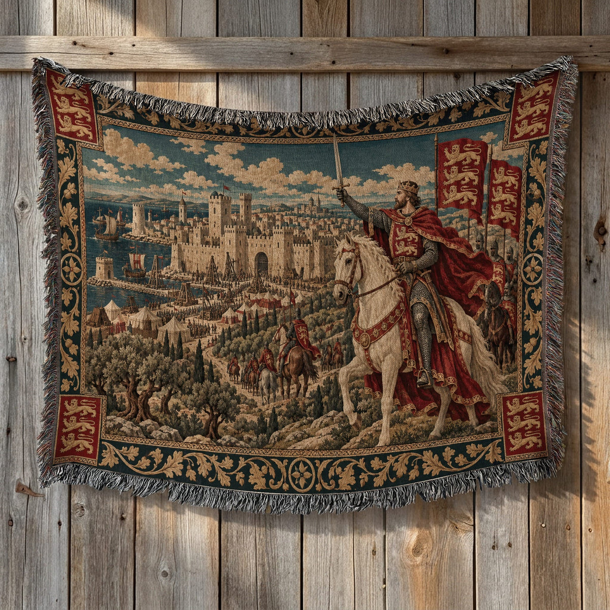 CalmNestStyle Richard the Lionheart Charging jacquard woven blanket