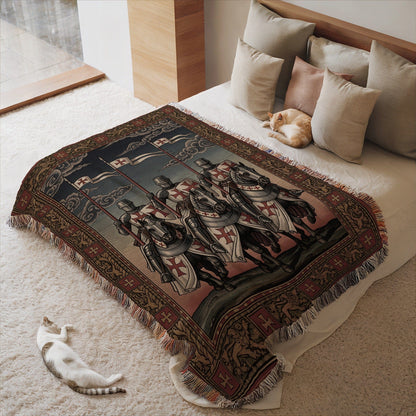 Intricate Knight Tapestry Fringed Edge Blanket