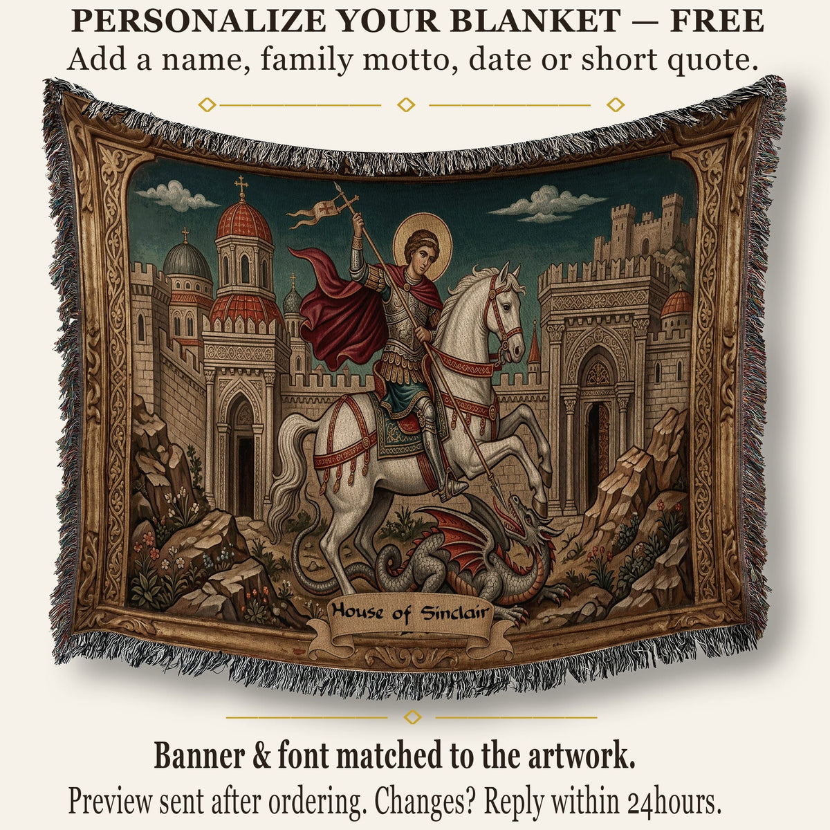 CalmNestStyle Saint George Gilded Icon jacquard woven blanket