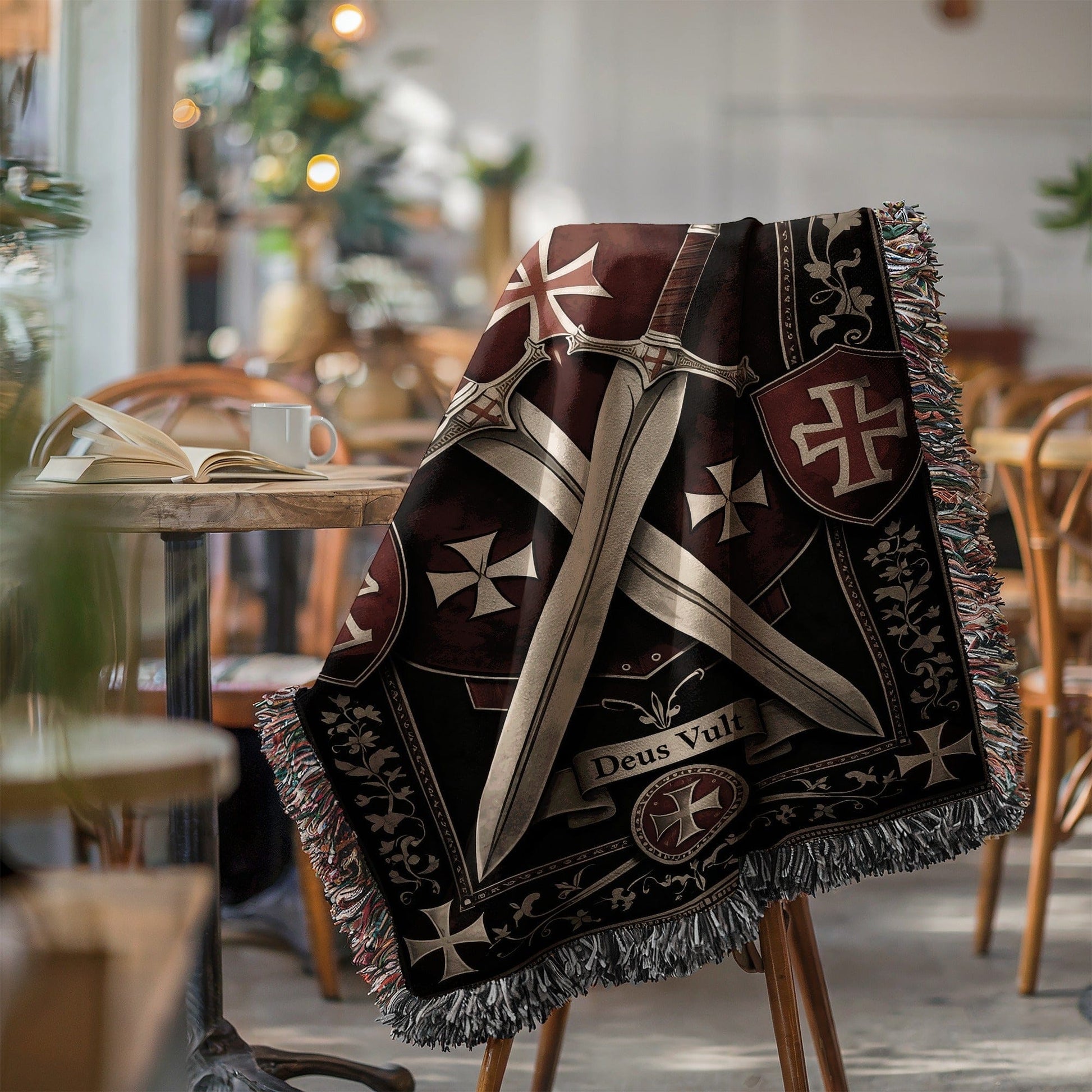 Intricately Designed Templar Sword and Shield Blanket
