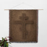 Golden Orthodox Cross Ornate Design Orthodox Woven Blanket