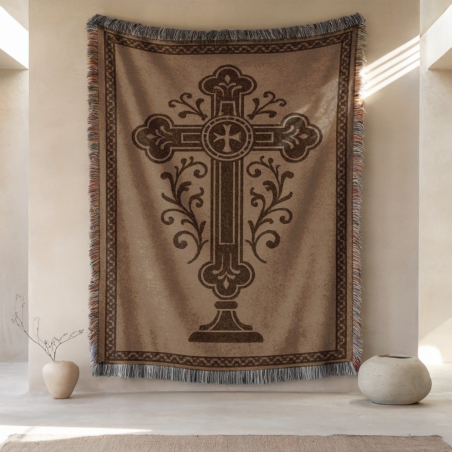 Intricately Designed Cross Woven Tapestry Blanket