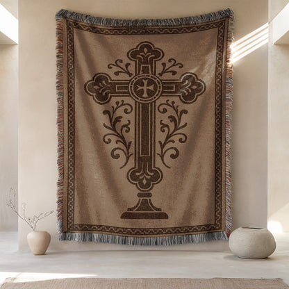 Intricately Designed Cross Woven Tapestry Blanket