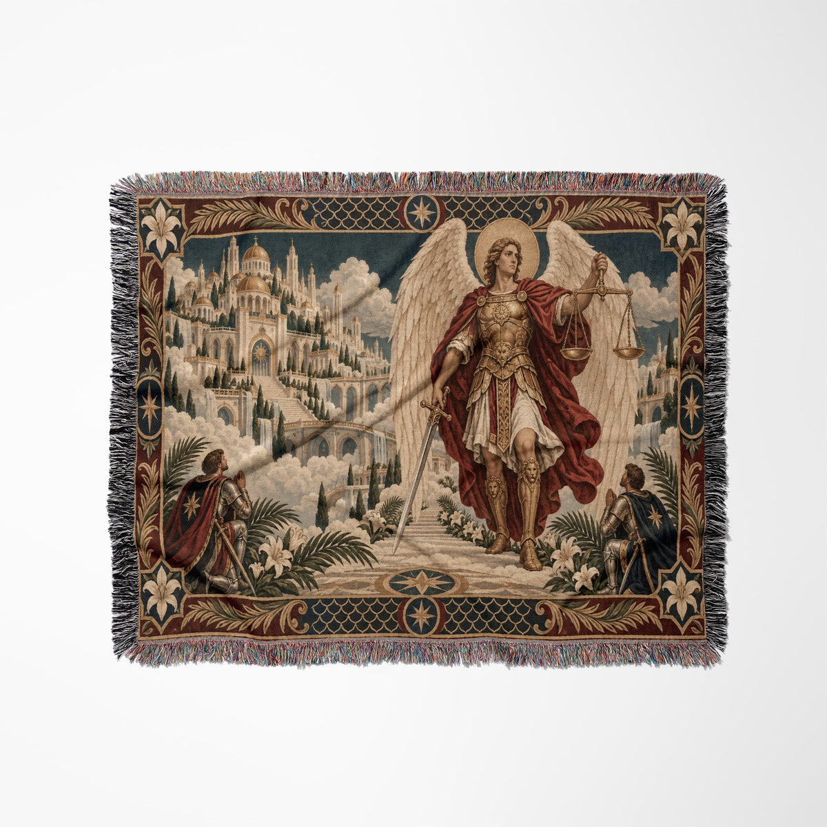 CalmNestStyle Saint Michael and His Knights jacquard woven blanket