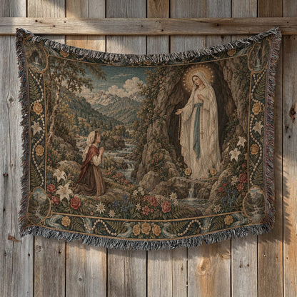 CalmNestStyle Our Lady of Lourdes at the Grotto jacquard woven blanket