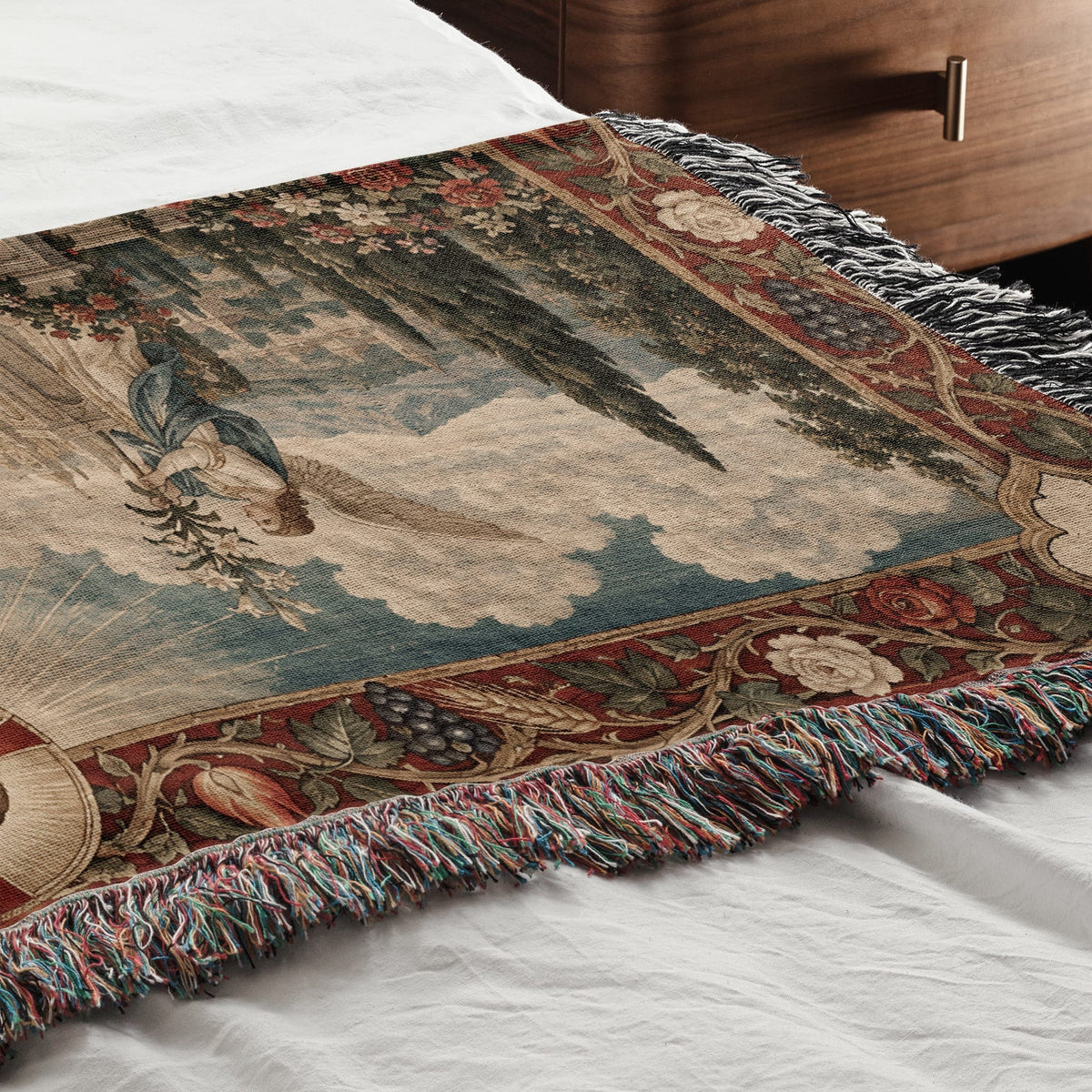 CalmNestStyle Sacred Heart of Jesus in the Heavenly Garden jacquard woven blanket