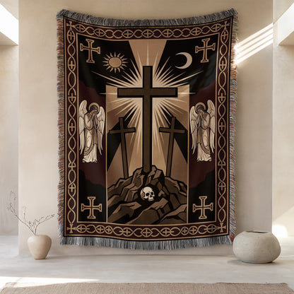 Gothic Tapestry with Crosses and Angels Design