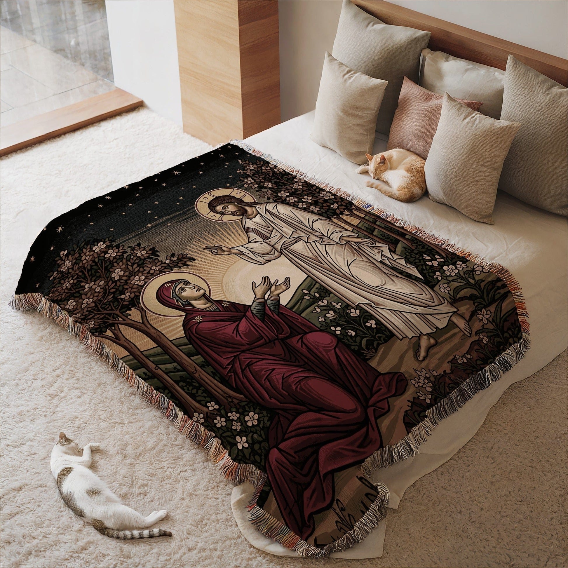 Religious Themed Artistic Bedspread for Spiritual Home Decor