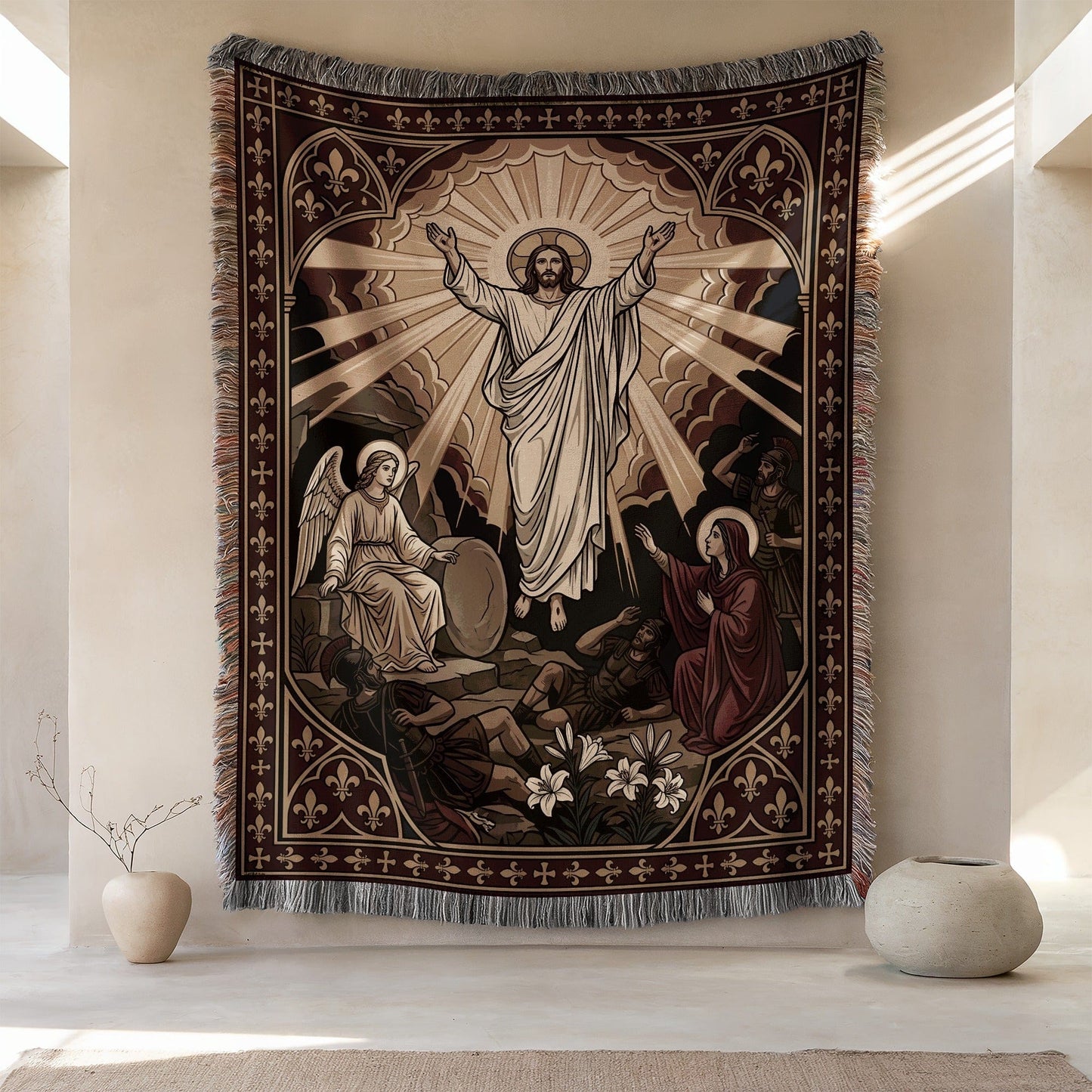 Resurrection Jesus with Angels and Disciples art tapestry