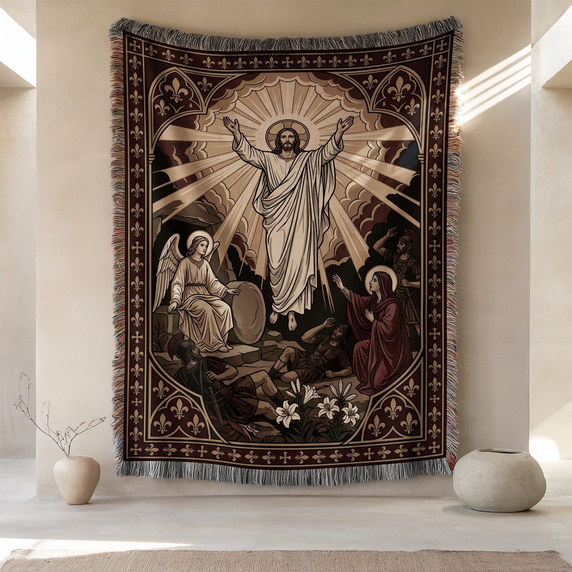 Resurrection Jesus with Angels and Disciples art tapestry