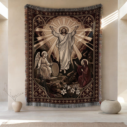 Resurrection Jesus with Angels and Disciples art tapestry