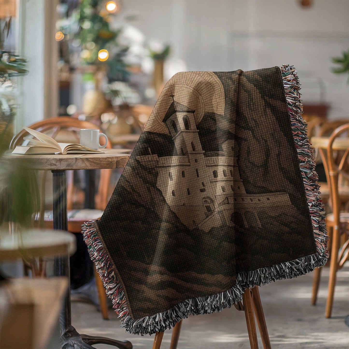 Ostrog Monastery with Golden Halo Artistic Display Woven Blanket