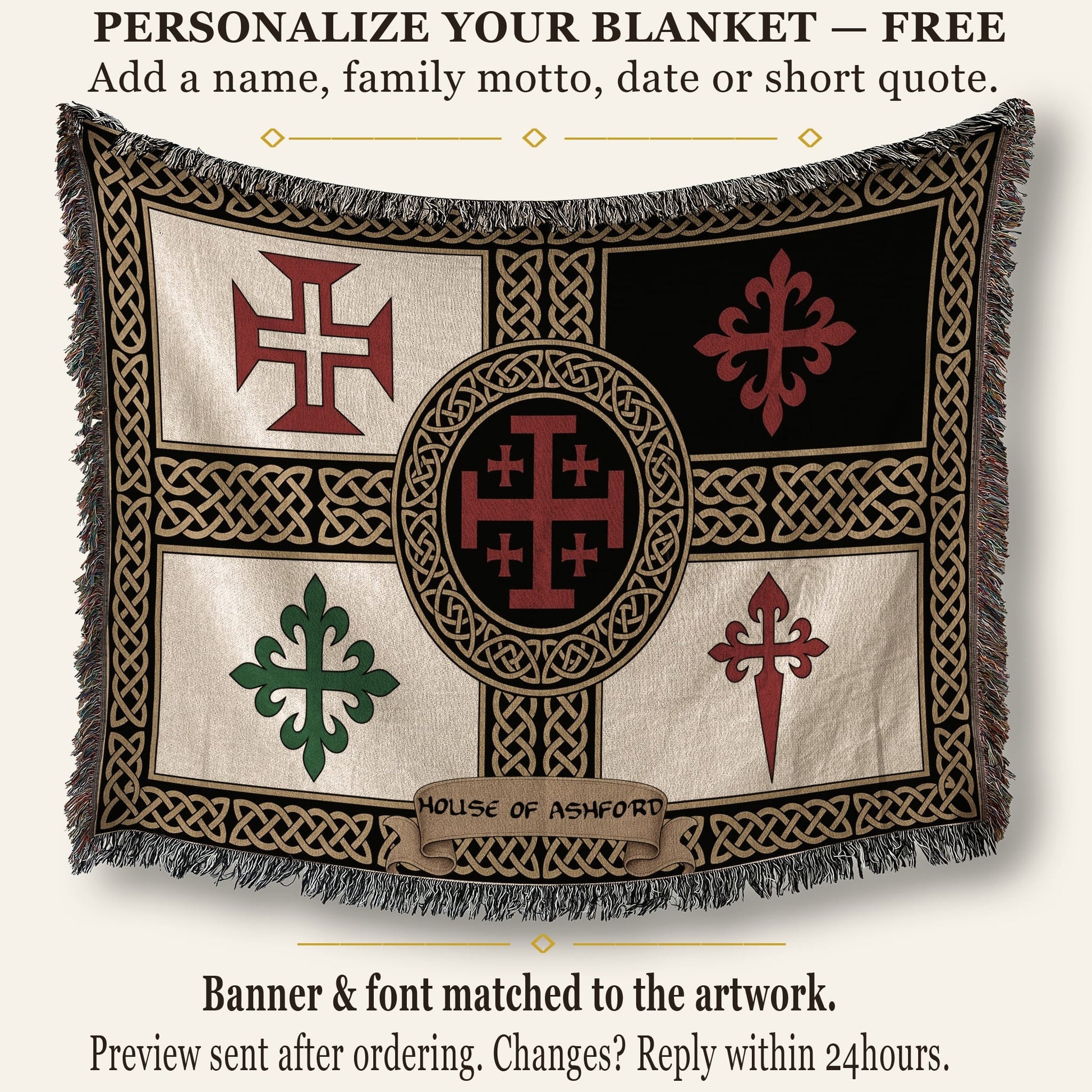 MyDesigns Medieval Blanket – Order of Christ, Calatrava, Alcantara & Santiago Woven Throw jacquard woven blanket