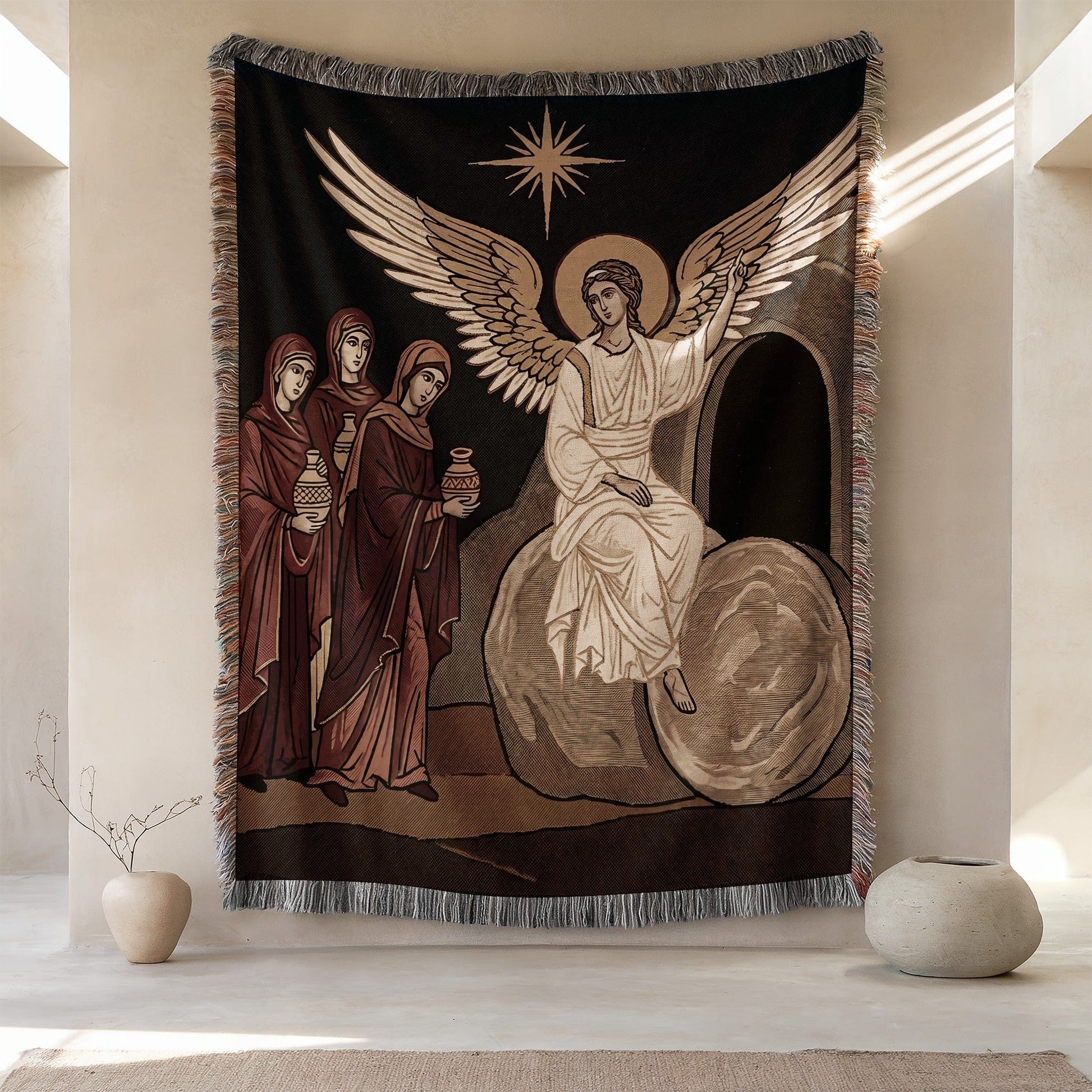 Angel and Saints Tapestry with Fringe Throw