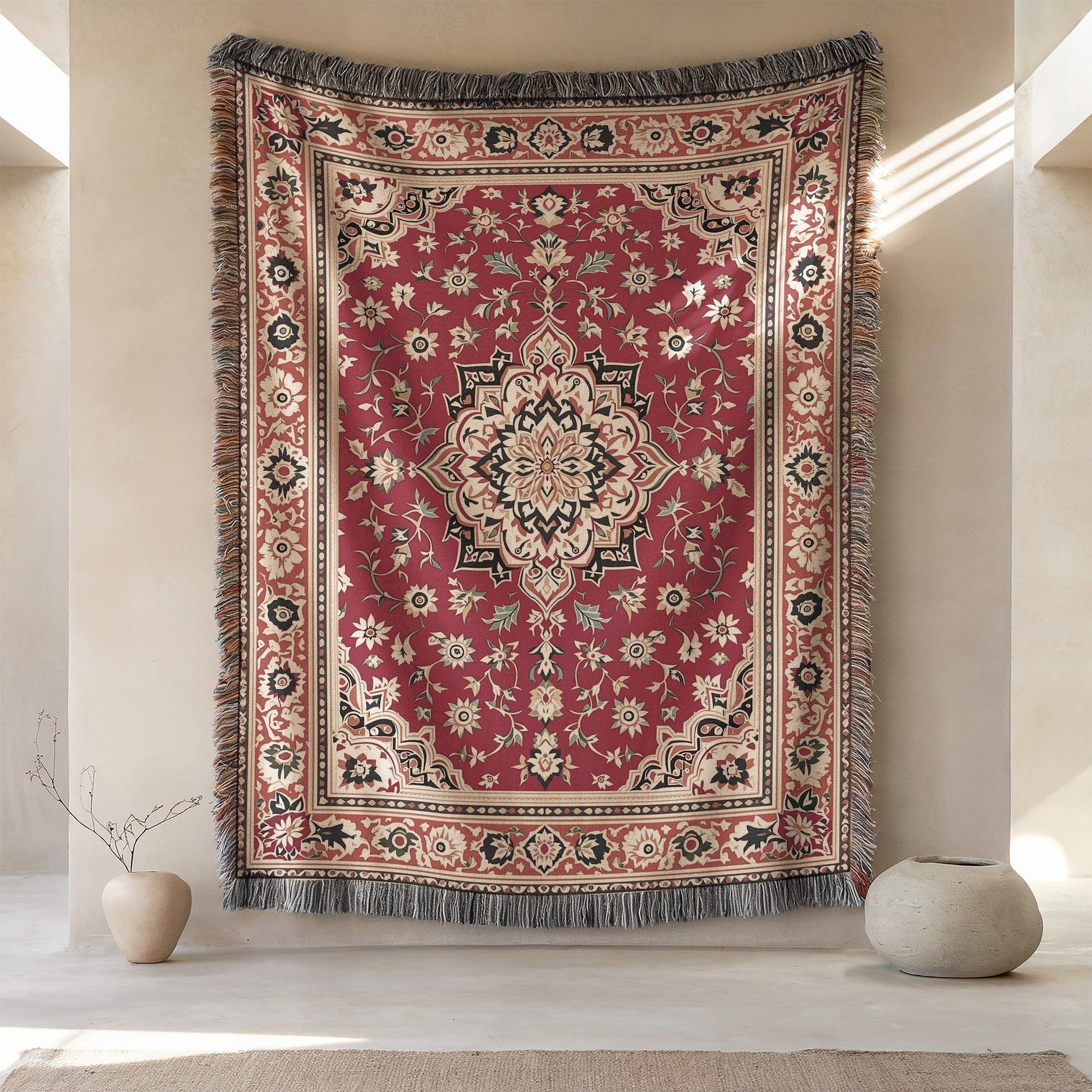 Elegant Floral Design Tapestry With Tassel Accents