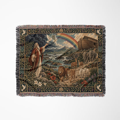 CalmNestStyle Noahs Ark with Rainbow and Dove jacquard woven blanket