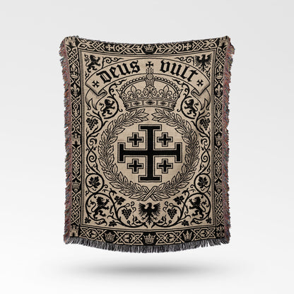 CalmNestStyle Regal Jerusalem Cross Deus Vult Woven Blanket jacquard woven blanket