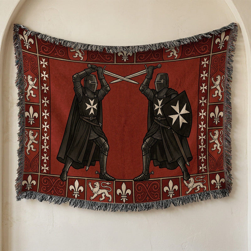 CalmNestStyle Hospitaller Knights Crossed Swords Lions Woven Blanket jacquard woven blanket